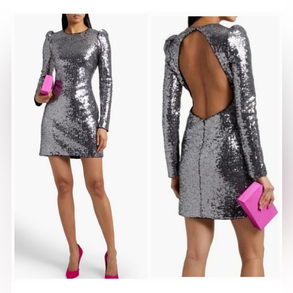 NWT Rachel Zoe Silver Sequin Open-Back Dress